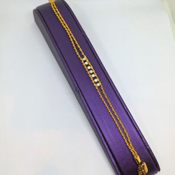 Merlite Gold Double Rope Twist Chain Bracelet Crystal Rhinestone Accent Bracelet - Picture 3 of 17